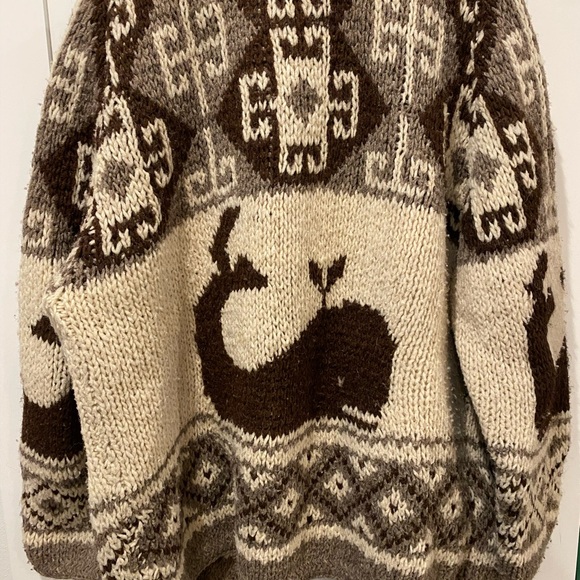 Cowichan vintage wool whale shawl cardigan sweater - Picture 2 of 16